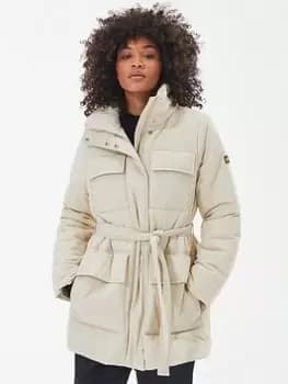 Barbour International Velocete Showerproof Padded Wrap Coat - Cream, Size 12, Women