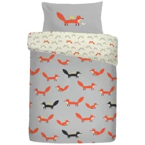 Cosatto Mister Fox 100% Cotton Duvet Cover and Pillowcase Set Grey, Orange and White