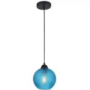Netlighting Merano Fresno Dome Pendant Ceiling Light Blue Glass, Black Metal Led