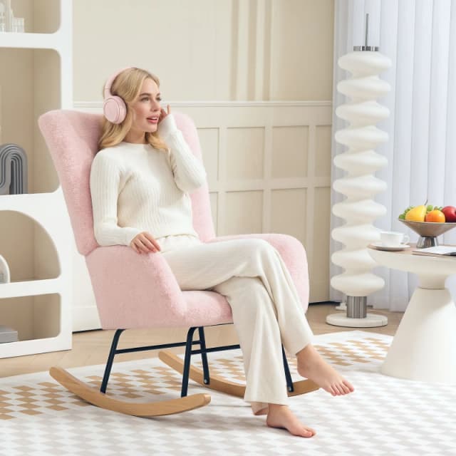 HOMCOM HOMCOM Teddy Upholstered Accent Chair with Wide Backrest for Living Room in Light Pink Light Pink One Size Unisex 5063603957350
