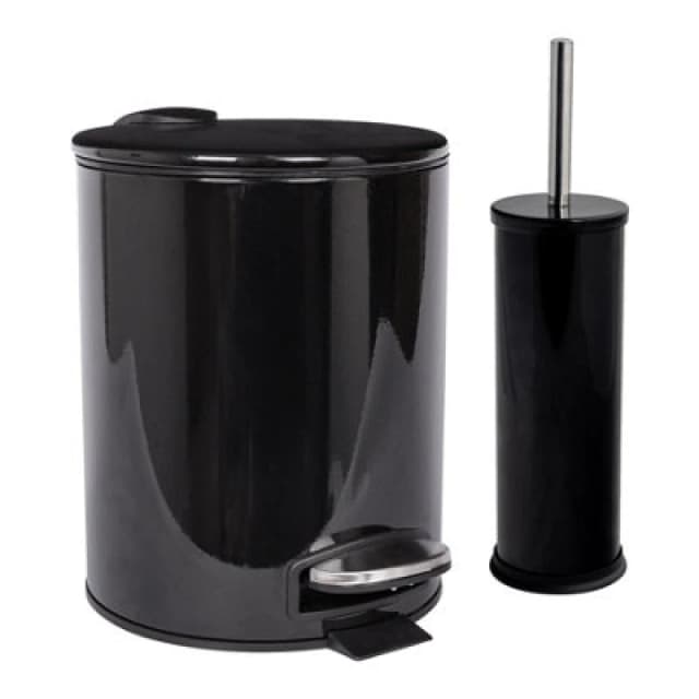 Harbour Housewares 2pc Round Stainless Steel Pedal Bin & Toilet Brush Set - 5L - Black unisex