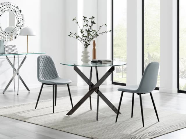 FurnitureboxUK FurnitureboxUK Novara 100cm Round Black Leg Dining Table & 2 Corona Black Leg Chairs in Grey Grey One Size Unisex 5056784304587