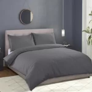 Harwoods Sandringham Pom Pom Duvet Cover Set, Grey, King
