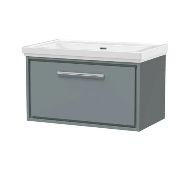 Balterley Wall Hung Single Drawer Bathroom Vanity, Fireclay Basin, Grey, 800mm in Grey Grey Unisex