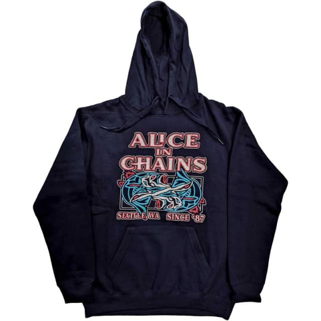 Alice In Chains Mens Totem Fish Pullover Hoodie in Navy Size: Medium Navy Male M