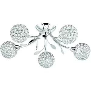 Searchlight Bellis - 5 Light Semi Flush Multi Arm Ceiling Light Chrome and Glass Floral Leaves Design, G9