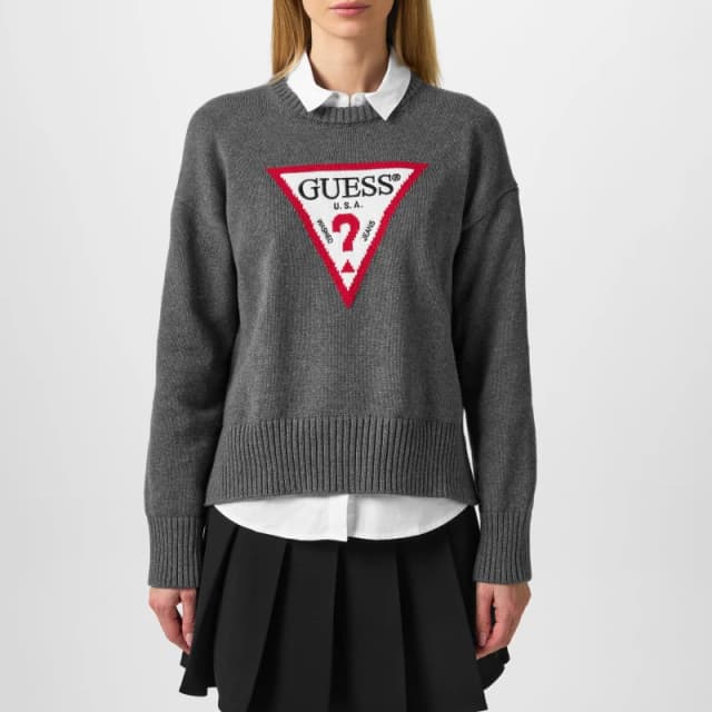 Guess Triangle Knit Crewneck Jumper - Grey Grey 8