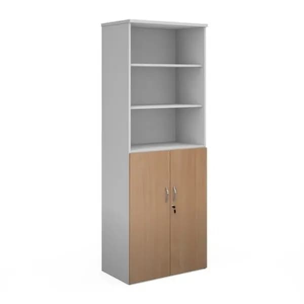 Duo Duo combination unit with open top 2140mm high with 5 shelves - white with beech lower doors White/Beech R2140OPD-WHB