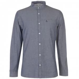 Original Penguin Original Long Sleeve Collarless Shirt - Dark Denim
