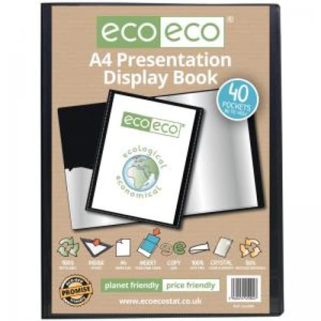 Eco Eco 50% Recycled Presentation Display Book 40 Pockets A4 Black eco004-S