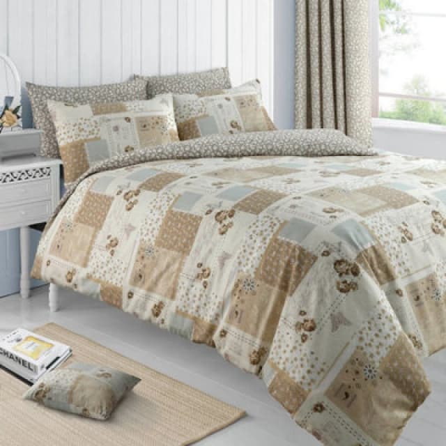 Velosso Elegant Vintage Style Duvet Cover & Pillowcase Set, Floral Print Bedding Set, Machine Washable Soft Texture Bed Linen - Natural