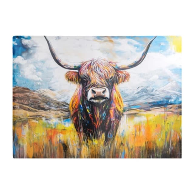 Warren Reed Designer Colourful Highland Cow Inspired By Banksy Chopping Board