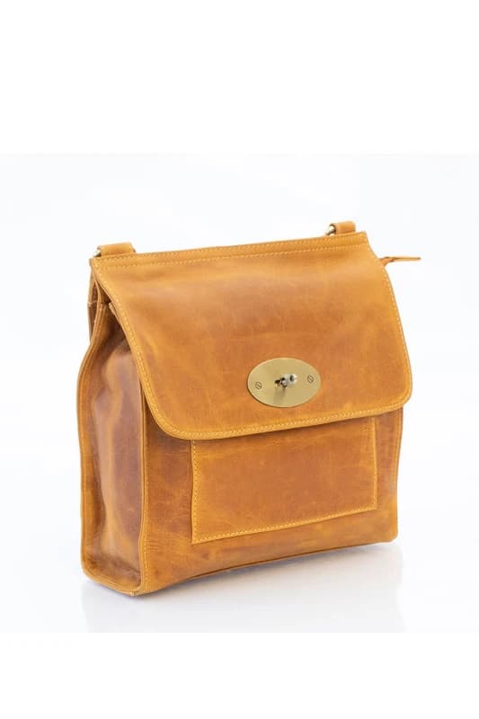 PRIMEHIDE 'Columbia' Leather Ladies Crossbody Bag Mustard