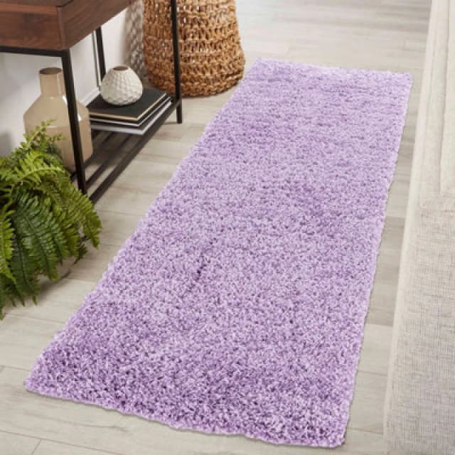 Desire Rugs Plain Living Room Shaggy Area Rugs Lilac Runner 60X220 Cm