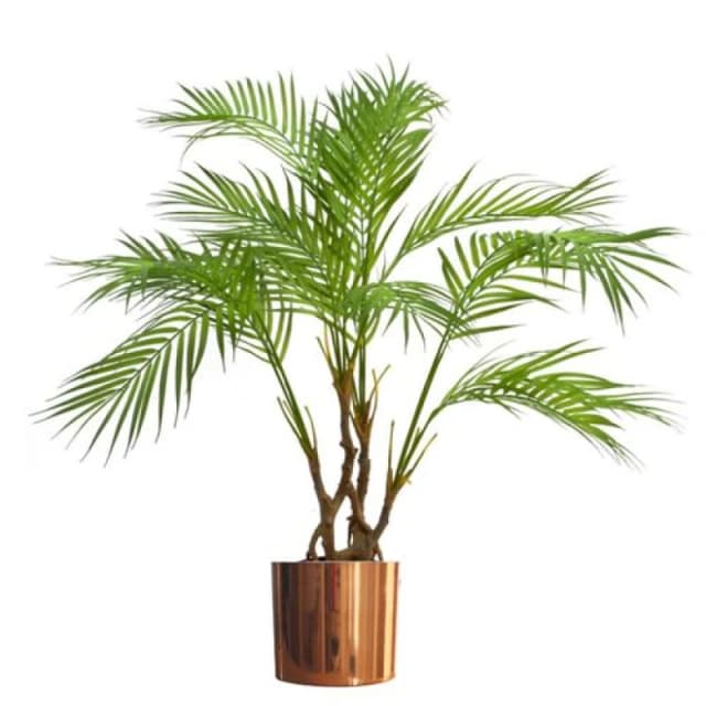 Leaf Large Artificial Palm Tree Natural Areca 90cm 3ft Copper Planter Realistic Botanik Green