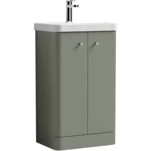 Nuie Core Floor Standing 2-Door Vanity Unit with Thin Edge Basin 500mm Wide - Satin Green