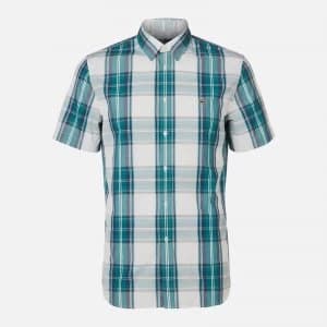 Lacoste Mens Short Sleeve Check Shirt - Green Navy/White - M/EU 40