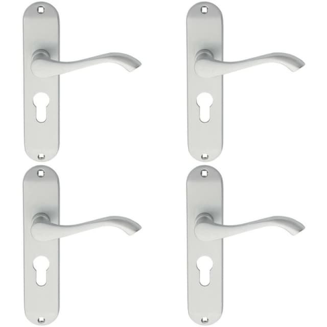 Loops 4x PAIR Curved Handle on Chamfered Euro Lock Backplate 180 x 40mm Satin Chrome Multi