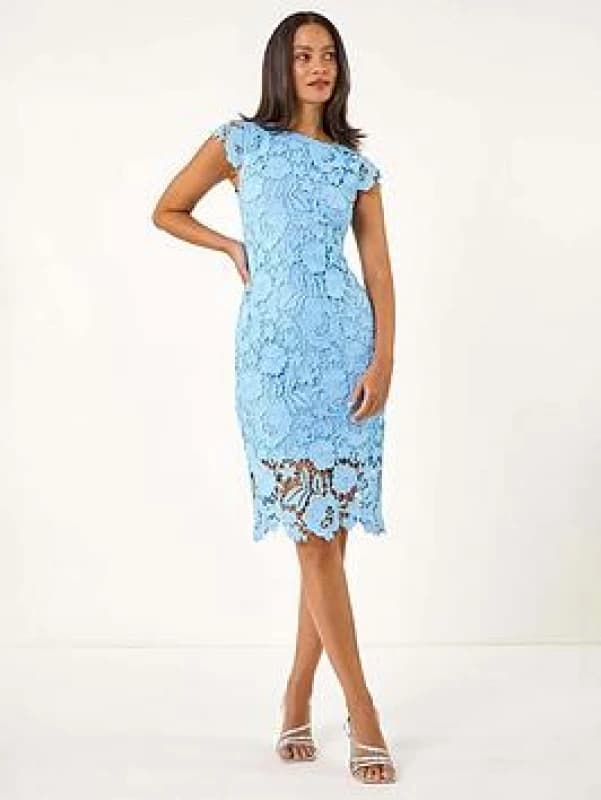 Dusk Womens Floral Lace Crochet Midi Dress in Blue Size: 18 Blue Female 18