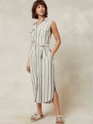 Mint Velvet Mint Velvet Stripe Sleeveless Midi Shirt Dress, Neutral, Size 12, Women