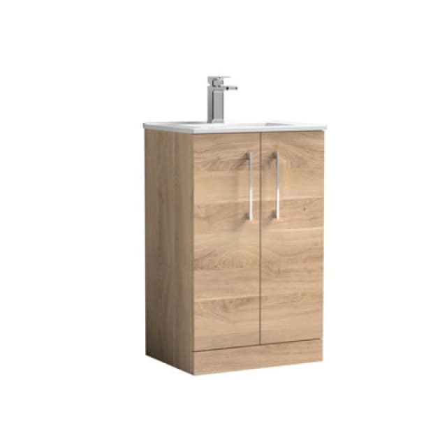 Balterley Bathroom 2 Soft Close Door, Floor Vanity Unit, Bleached Oak, 500mm in Brown Brown Unisex