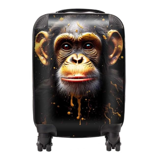 Warren Reed - Designer Splashart Cheeky Chimp Face Suitcase in Orange Size: Large Orange Unisex Large
