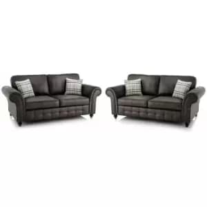 Oakana Luxury Leather 3+2 Seater Sofa Set - Black - Black