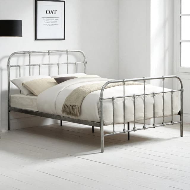 OAT Home Camden Victorian Vintage Hospital Style Steel Effect Metal Bed Frame in Silver Size: Single Silver Unisex Single