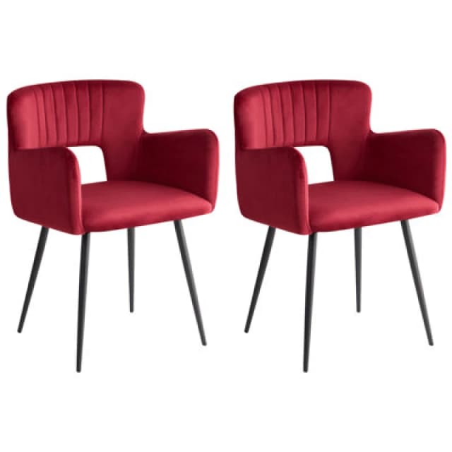 Beliani Set Of 2 Dining Chairs Sanilac Velvet Dark Red