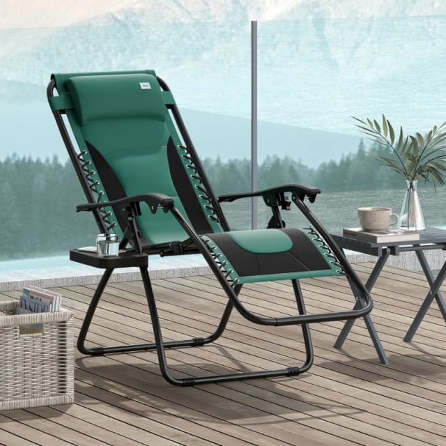 Outsunny Zero Gravity Lounger Folding Recliner Chair w/ Cup Holder Green Bottle Green