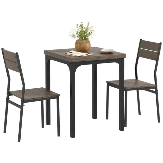 HOMCOM 3 Pcs Compact Dining Table 2 Chairs Set Grey Wood Grain TJ Hughes 5061025085187