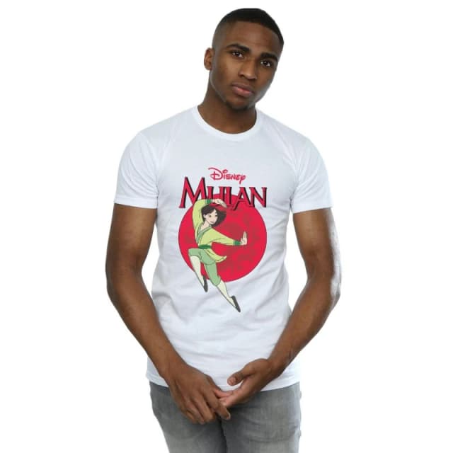 Disney Men Mulan Dragon Circle T-Shirt in White Size: Small White S Male 5059308814685