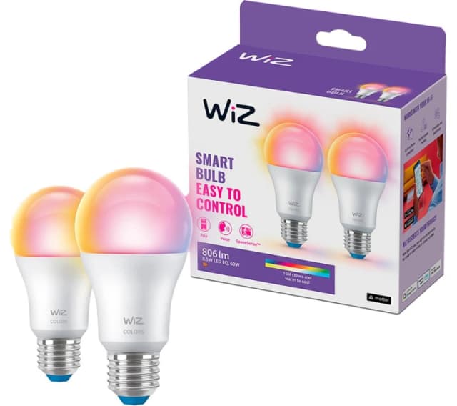 WIZ White & Colour Ambiance Smart LED Candle Bulb - A60, E27, Twin Pack 8720169072336