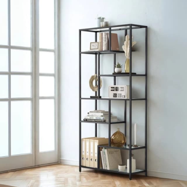 Pirlo Plush 6 Tier Tempered Glass Shelving Unit Black Unisex