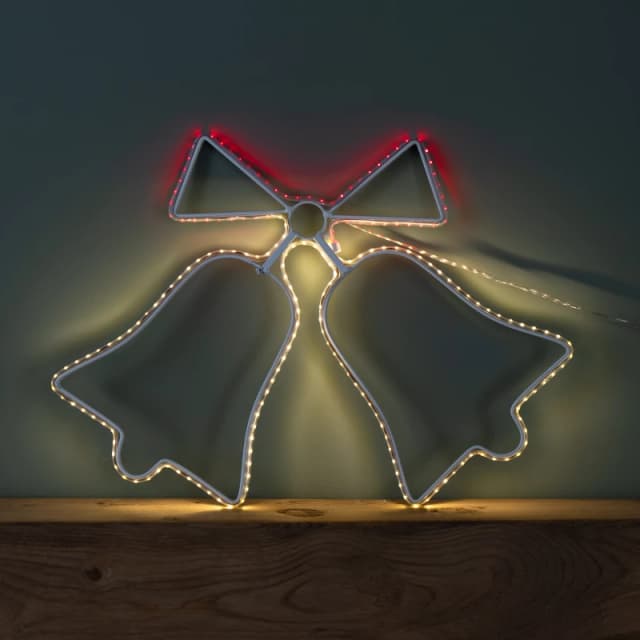 43cm x 32cm Light up Hanging Christmas Double Bell Silhouette with 196 LEDs