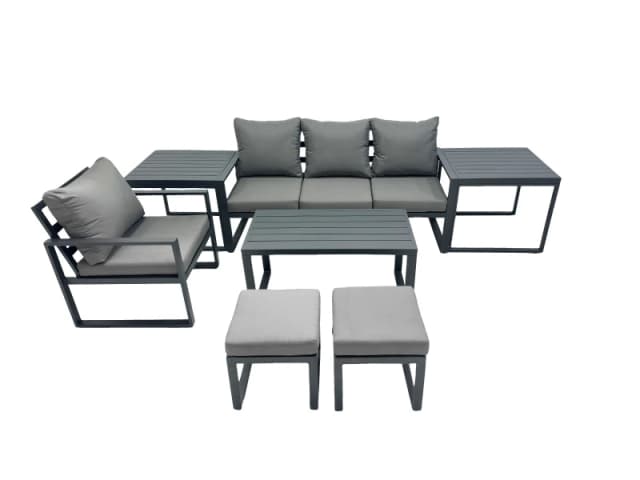 Fimous 6 Seat Aluminium Lounge 3 Seat Sofa Coffee Table Sets with Side Table in Dark Grey Dark Grey Unisex