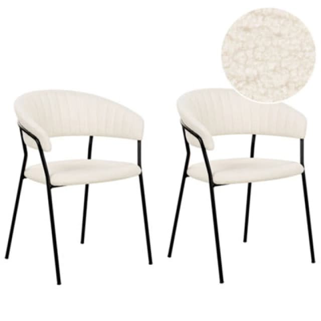 Beliani Set Of 2 Dining Chairs Mariposa Boucle Off-White