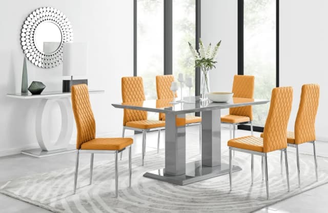 FurnitureboxUK FurnitureboxUK Imperia Grey Modern High Gloss Dining Table And 6 Milan Dining Chairs Set in Mustard Mustard One Size Unisex 50565426382