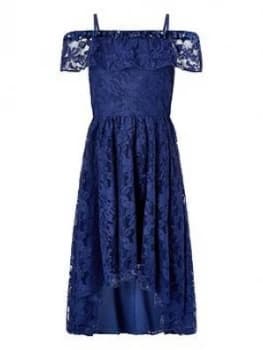 Monsoon Girls Lucy Lace Bardot Dress - Navy