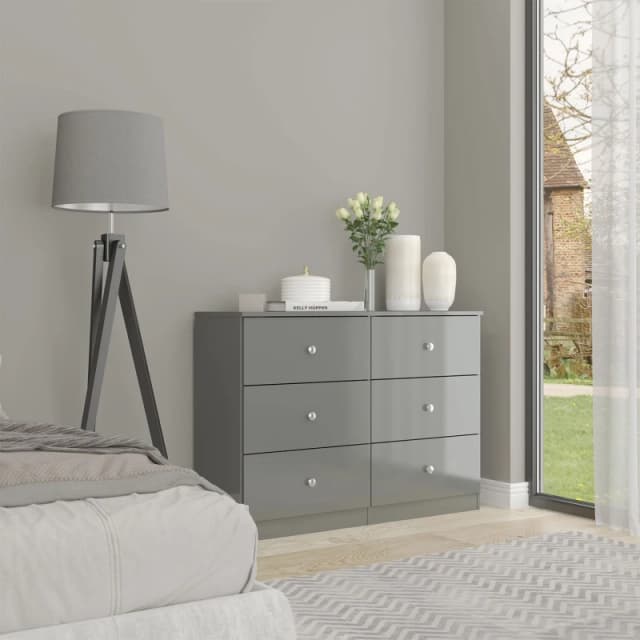 Denver Grey Gloss 6 Drawer Chest Of Drawers Modern Bedroom Furniture Storage