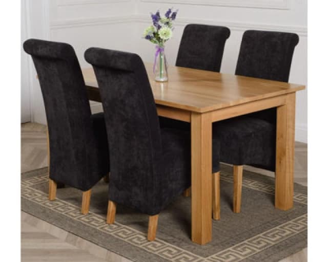 Thats Furniture Oslo 150 x 90cm Medium Oak Dining Table & 4 Montana Fabric Chairs in Black Unisex 150 x 90 cm