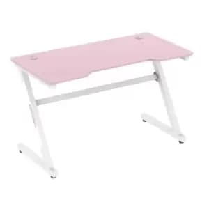 HOMCOM Z-Shaped Racing Style Gaming Desk with Cable Management Home Office Pink