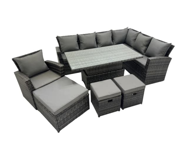 Fimous 10 Seat Rattan Garden Furniture Corner Sofa Set with 3 Footstools in Dark Grey Dark Grey Unisex