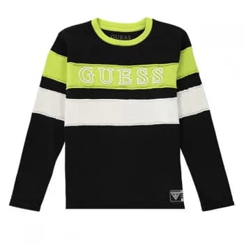 Guess Stripe Long Sleeve T Shirt - Jet Black A996