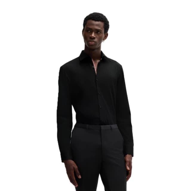 Hugo Mens Koey Long Sleeve Oxford Shirt Black male 14.5 inch