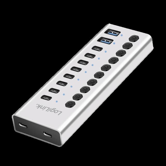 LogiLink USB 3.1 Hub. 10-port . 2x USB-A. 8x USB-C. w/ switches. alumi