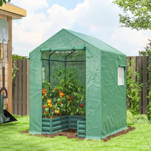 OUTSUNNY Small Greenhouse Outdoor Greenhouse with Roll Up Door, Green Green Unisex