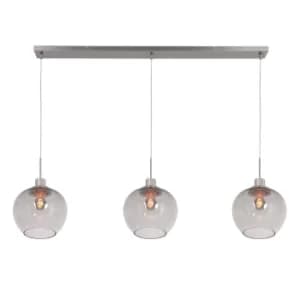 Lotus Straight Bar Pendant Ceiling Light Steel Brushed, Glass Transparent Grey