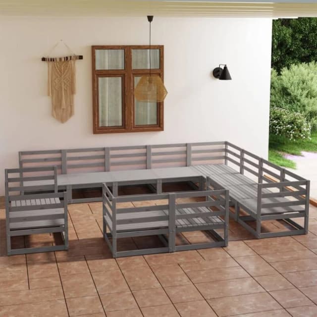 VIDAXL 12 Piece Garden Lounge Set Grey Solid Pinewood vidaXL 8720286470596