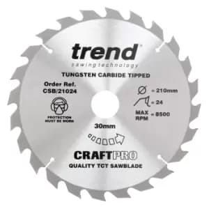 Trend CRAFTPRO Wood Cutting Saw Blade 210mm 24T 30mm